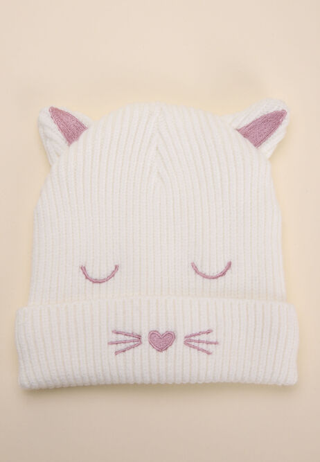 Baby Girls Cream & Pink Hat Knitted Hat
