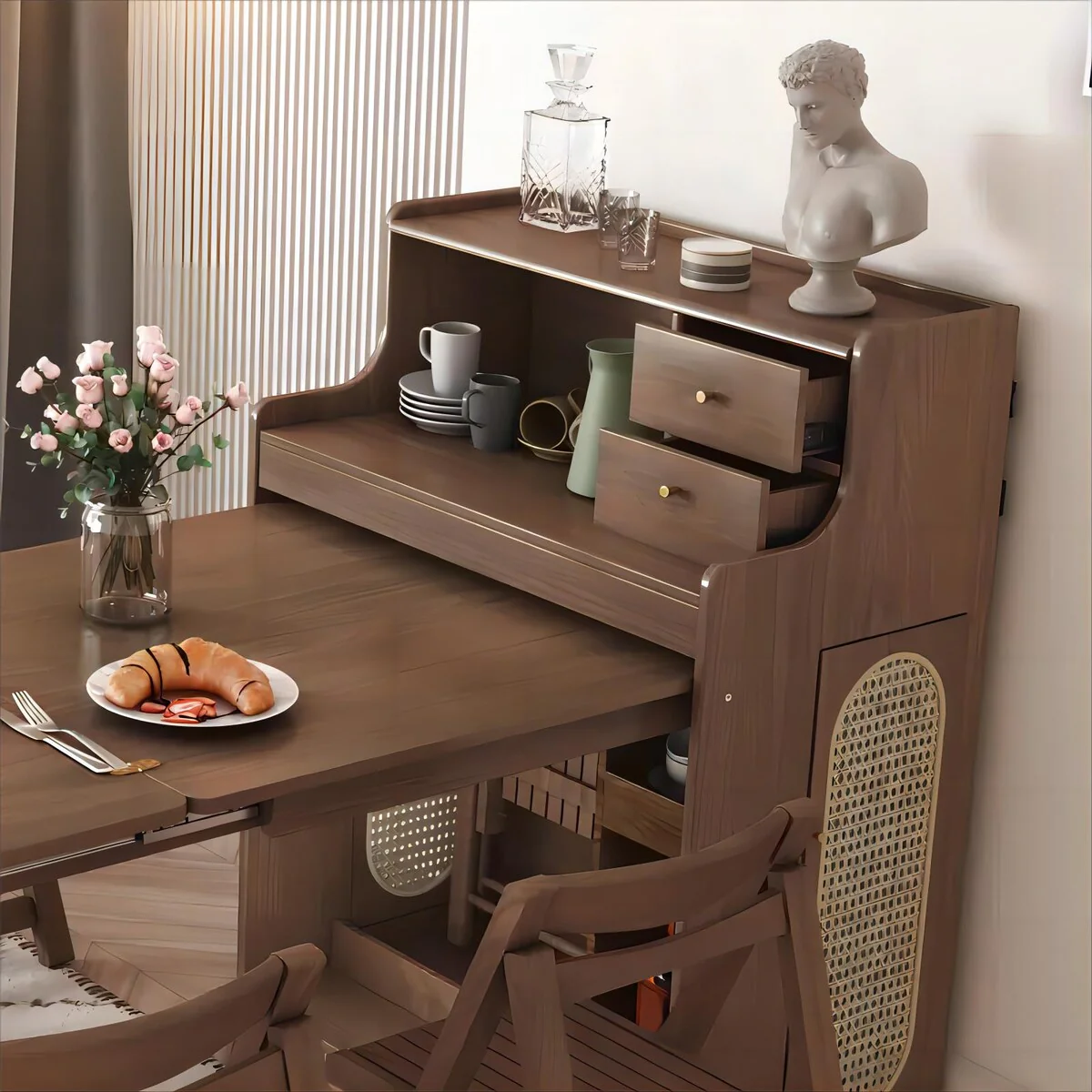 Luxury Stainless Steel Legs Design Two Door Wine Storage White Sideboard Dining Room Cabinet