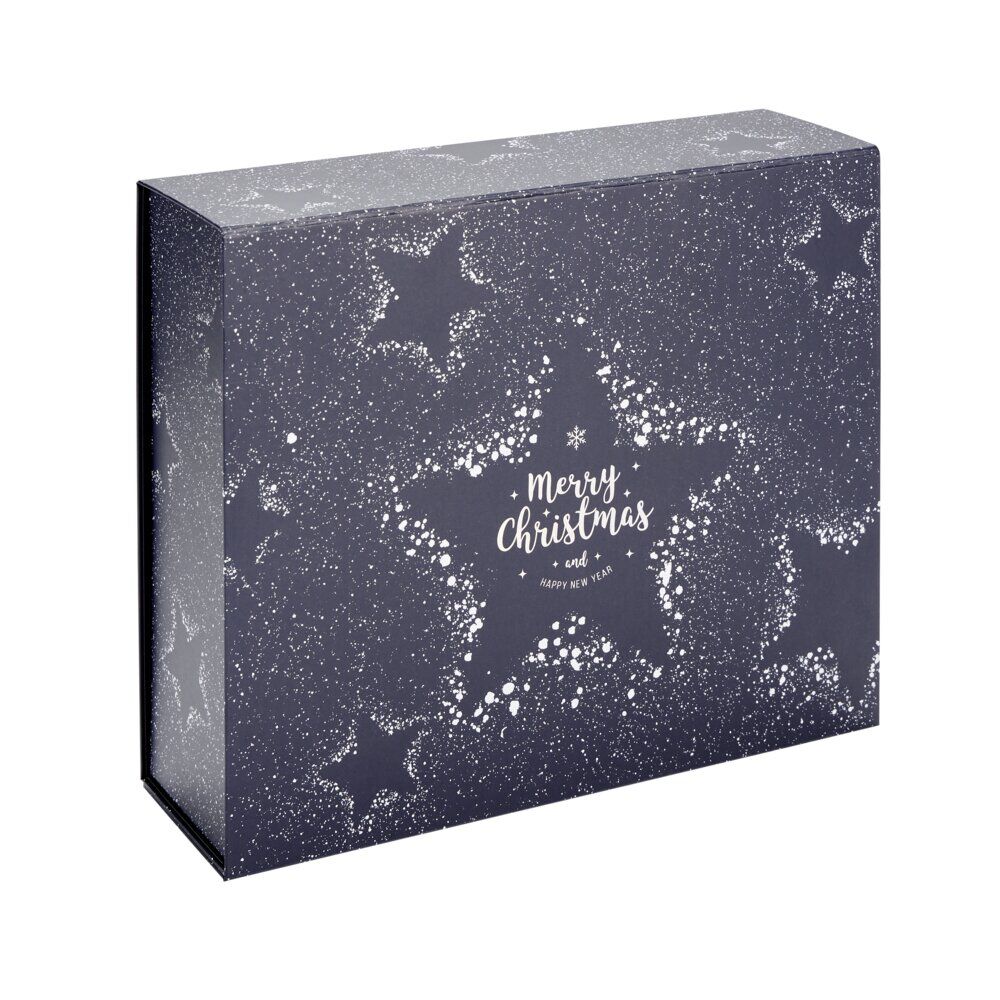 BoÎte cadeau No&euml;l pliable fermeture magnétique Merry Christmas bleu 30x35cm