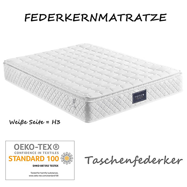Matelas 140x200 cm, 7 zones, ressorts ensachés, mousse froide, microfibre matelassée, fermeté H3, hauteur 25 cm, Oeko-Tex