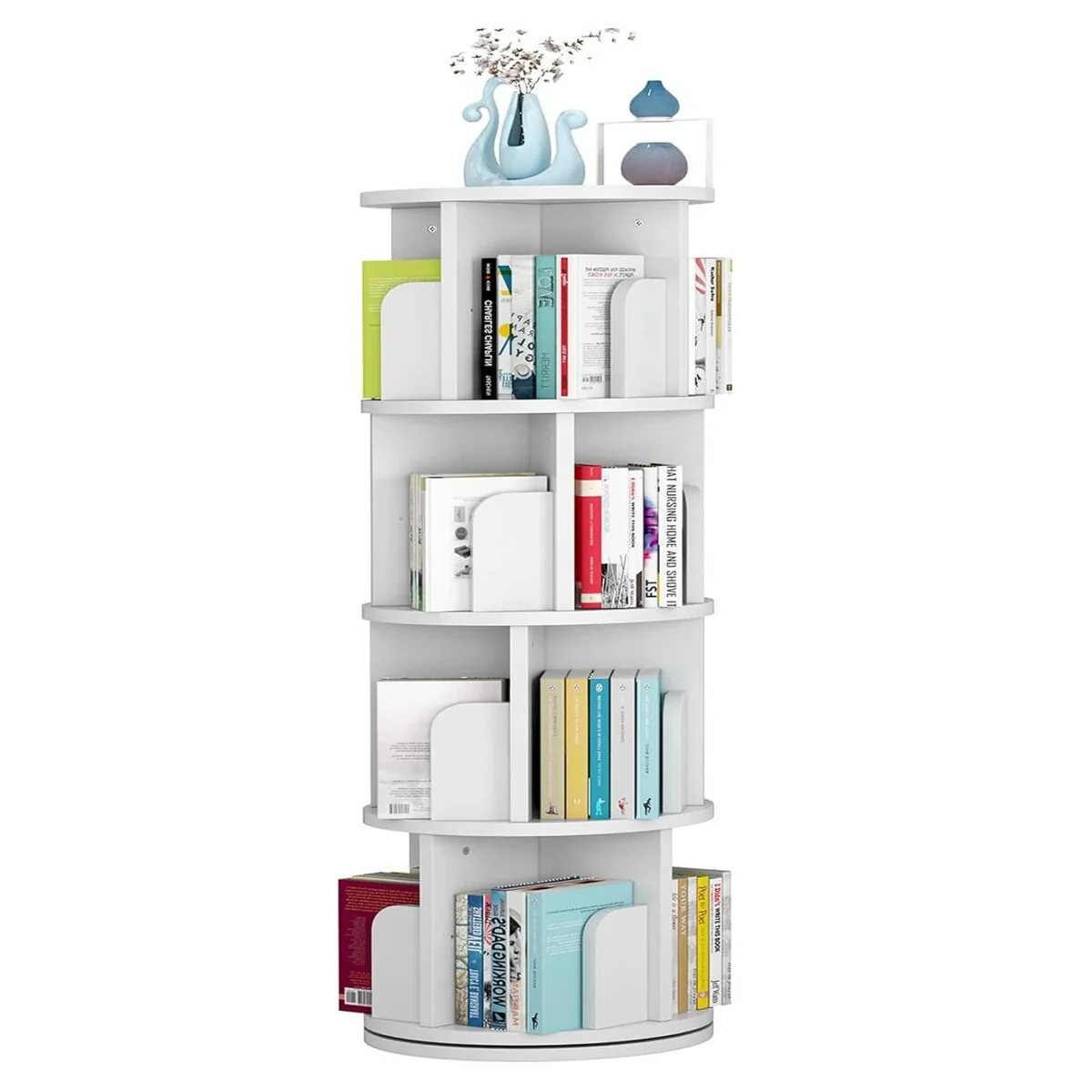 Modern 4 Tier 360 Rotating Bookshelf - N/A