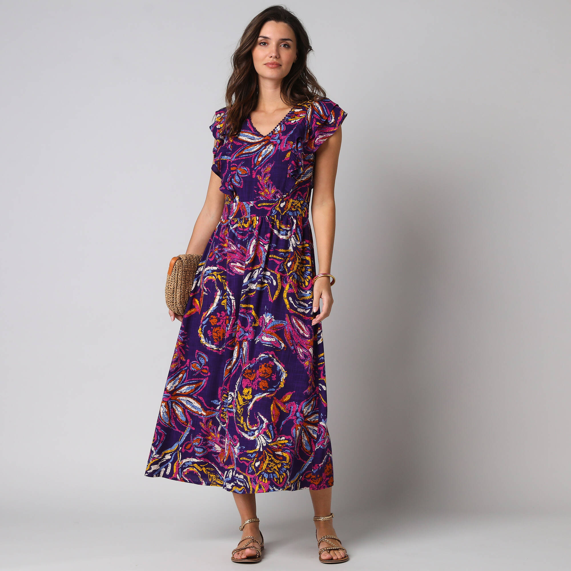 Robe imprimée manches volantées