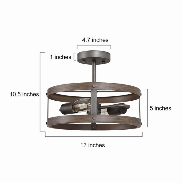 Modern Farmhouse 2-Light Drum Semi-Flush Mount Ceiling Light for Hallway and Foyer