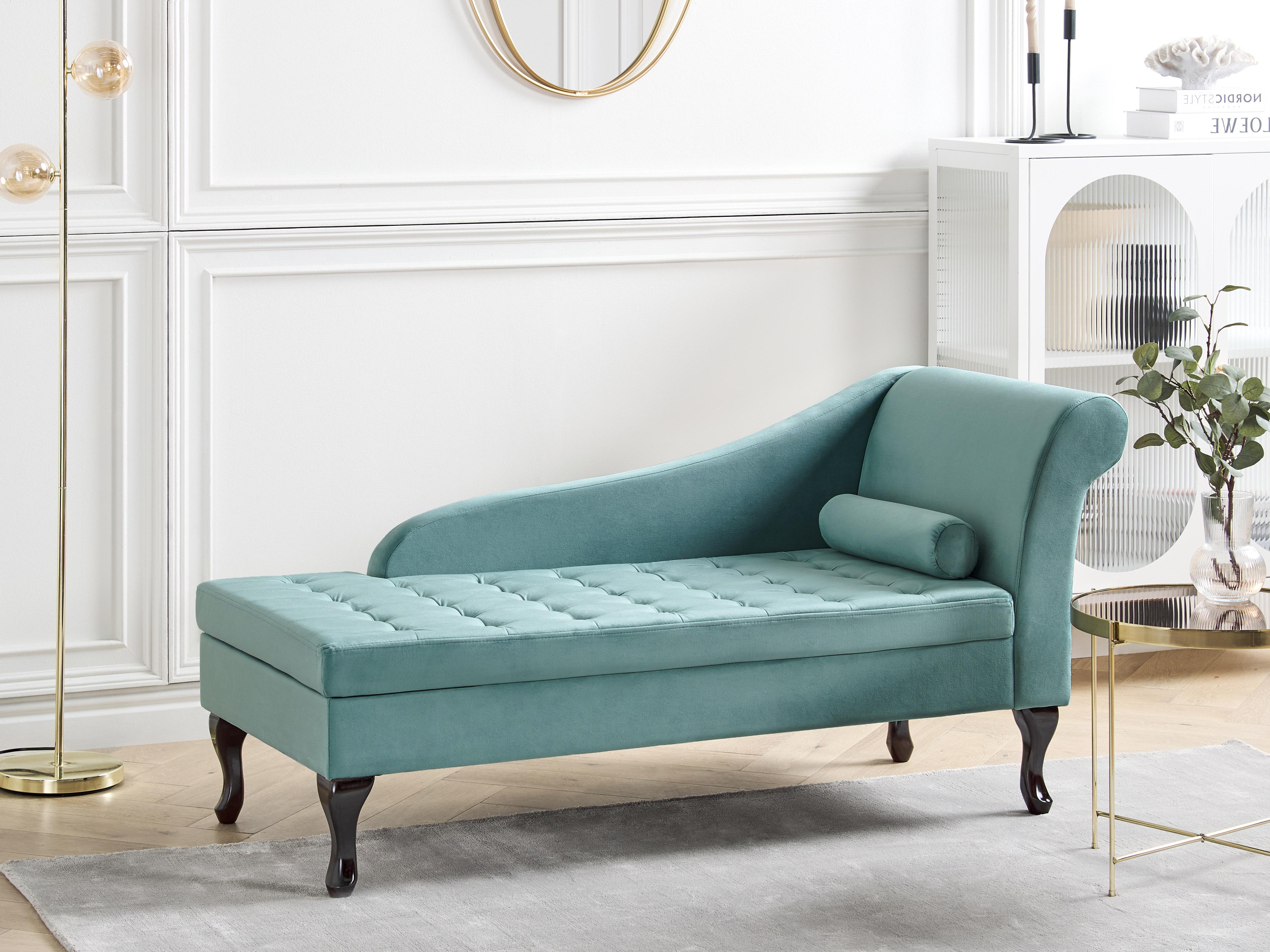 Right-Hand Chaise Longue PESSAC Velvet Teal with Storage