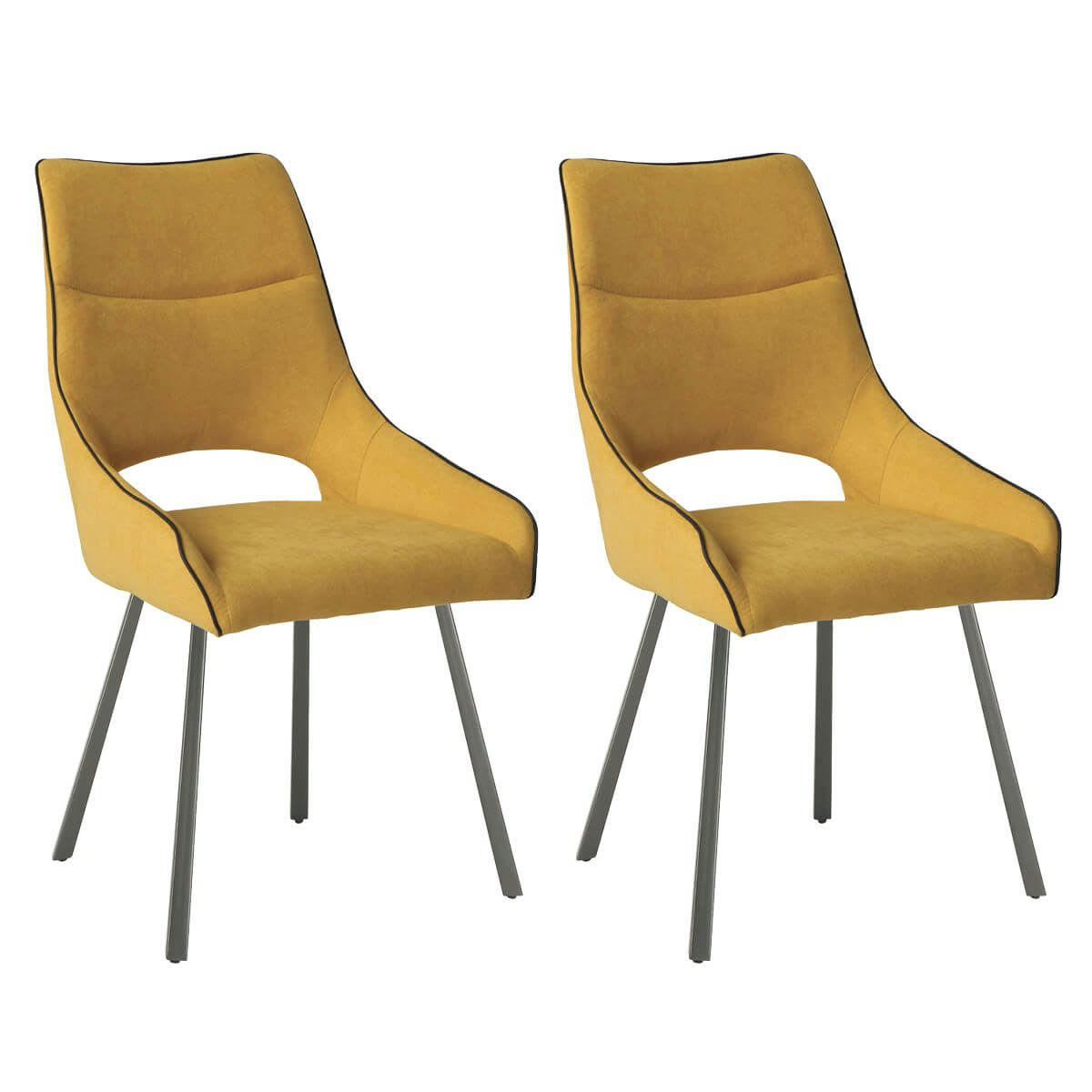 AMADO - Lot  de 2 chaises tissu coloris jaune