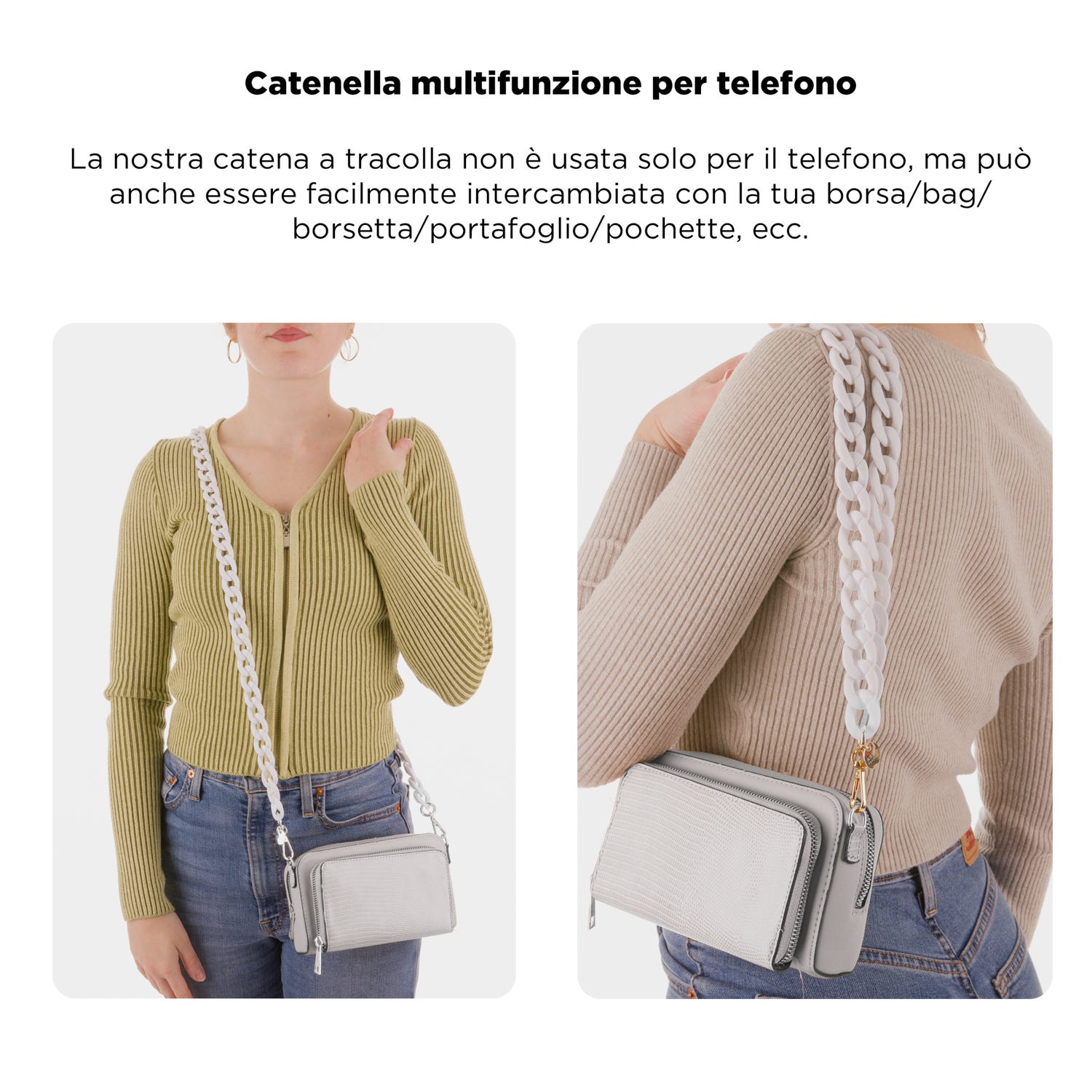 Tracolla smartphone e borsetta bianca 120 cm – Fashionally