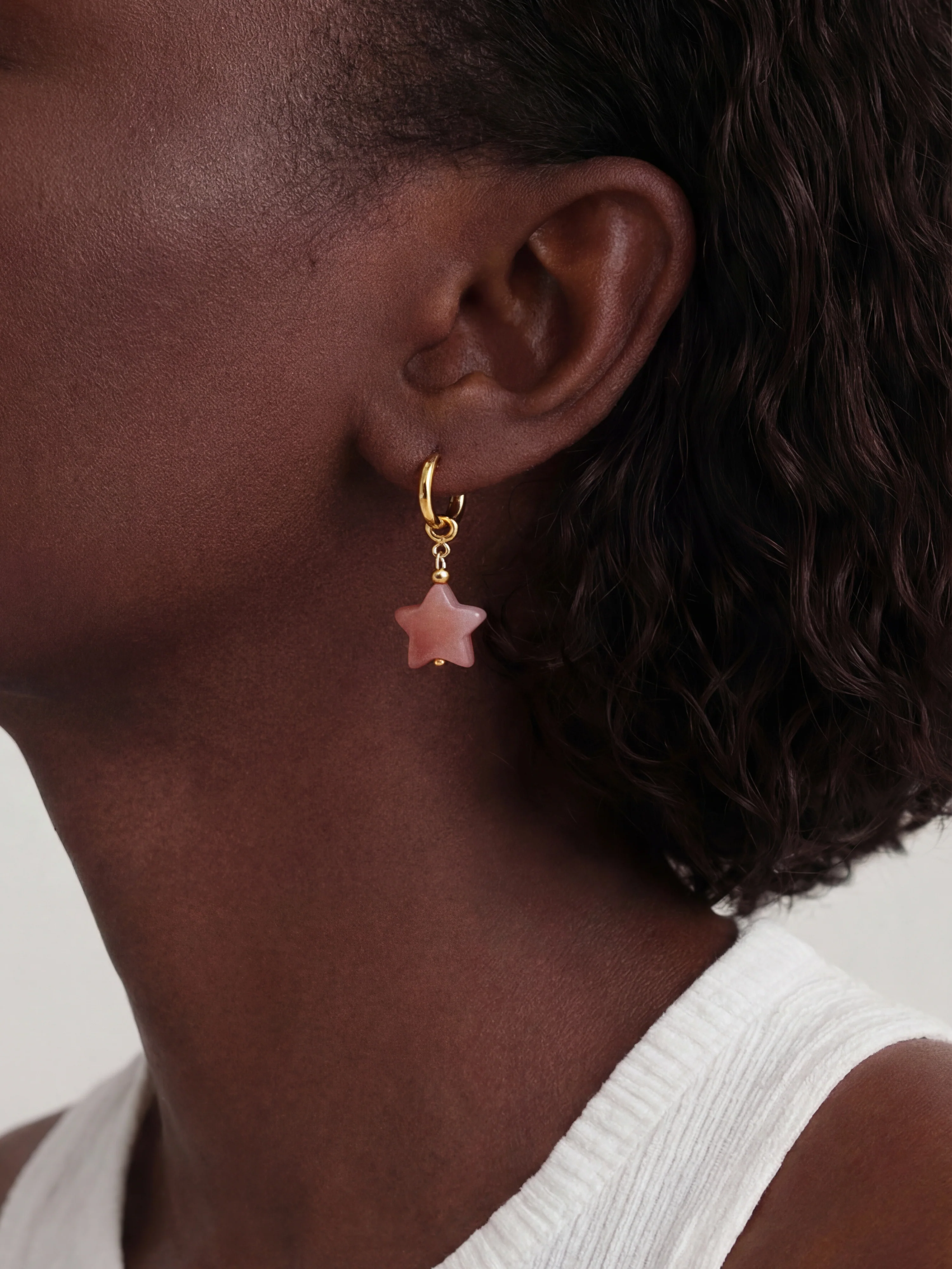 Harvest — Jade Stone Charm Earrings in Star-Pink
