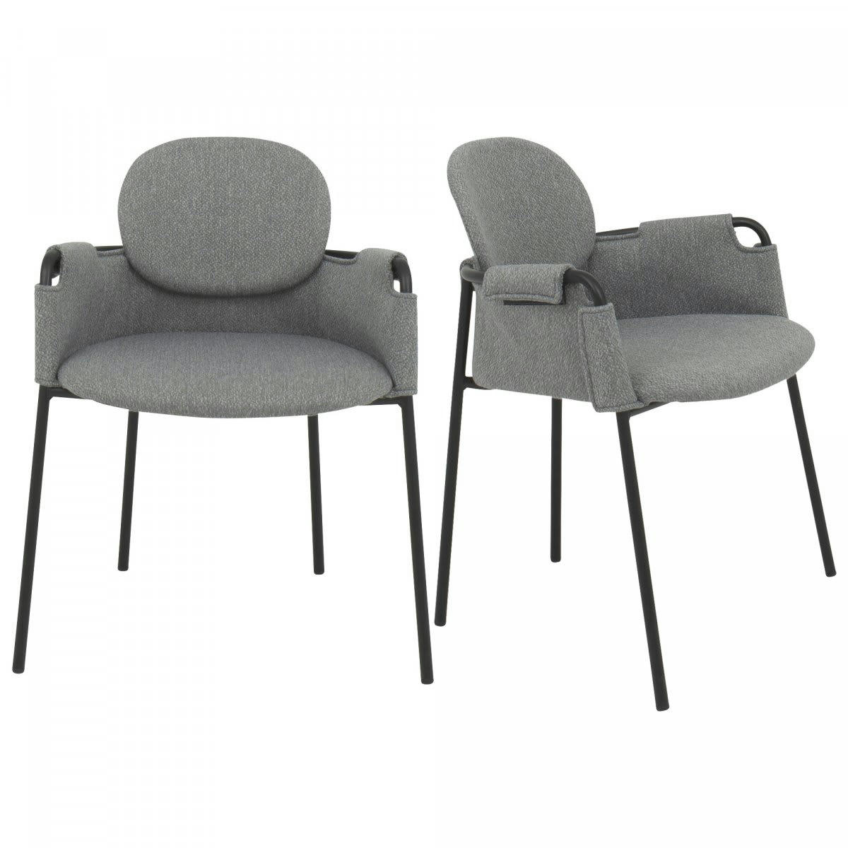 SONA - Set de 2 chaises de salle à manger en tissu et métal gris anthracite