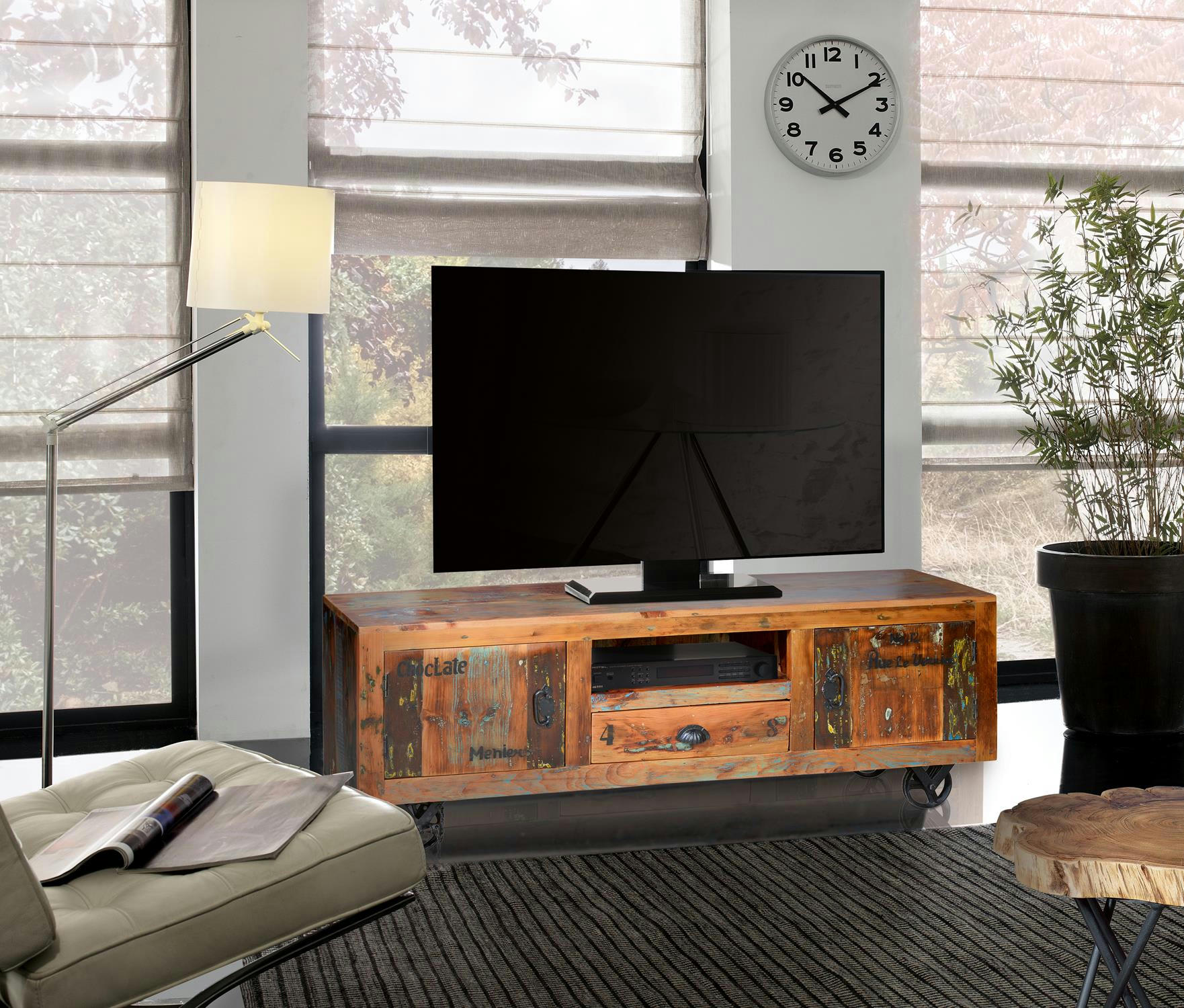 VERRIER - Meuble TV exclusif en bois recyclé multicolore