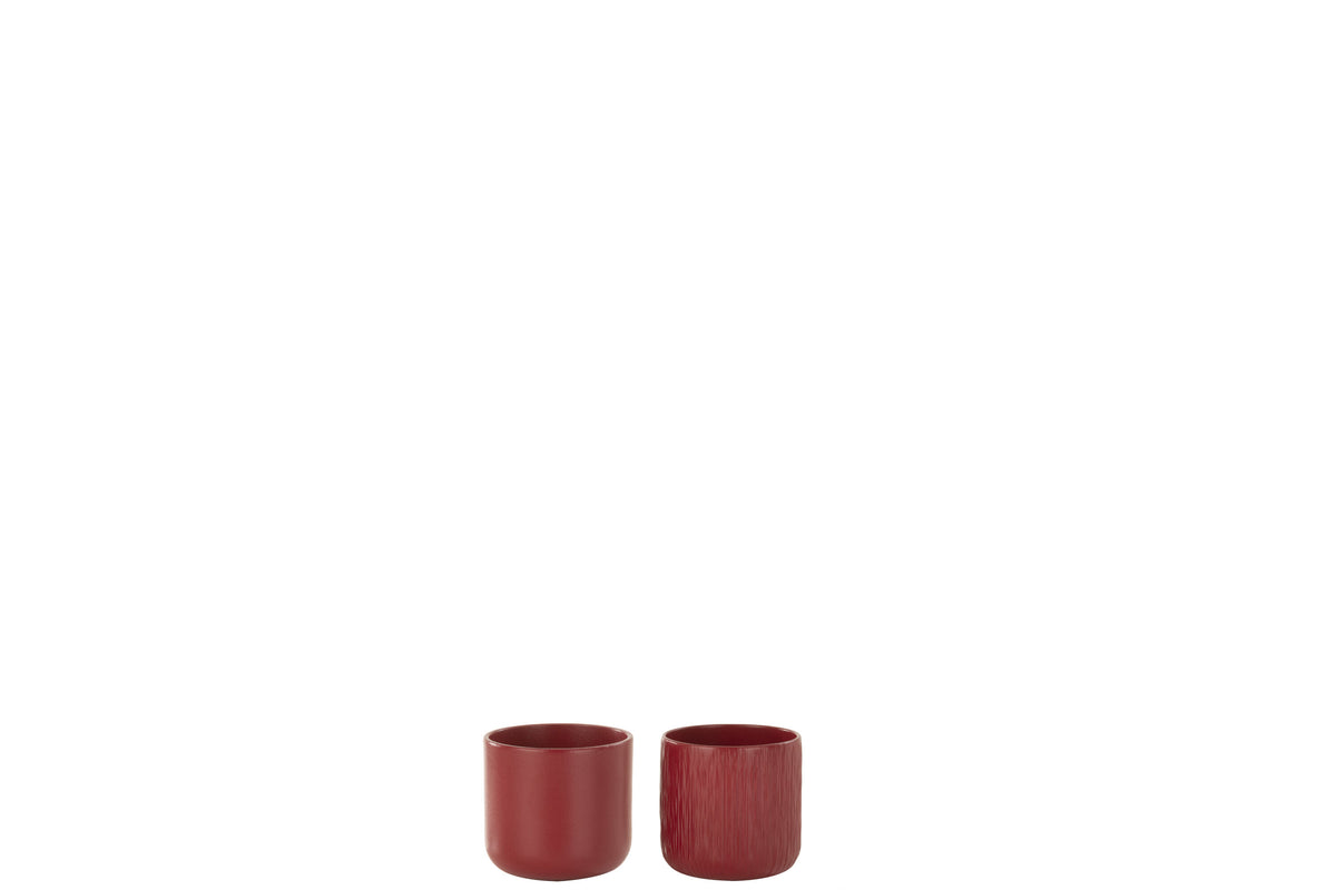 J-Line bloempot Gen - keramiek - rood - XXS - 2 stuks - Ø 7 cm