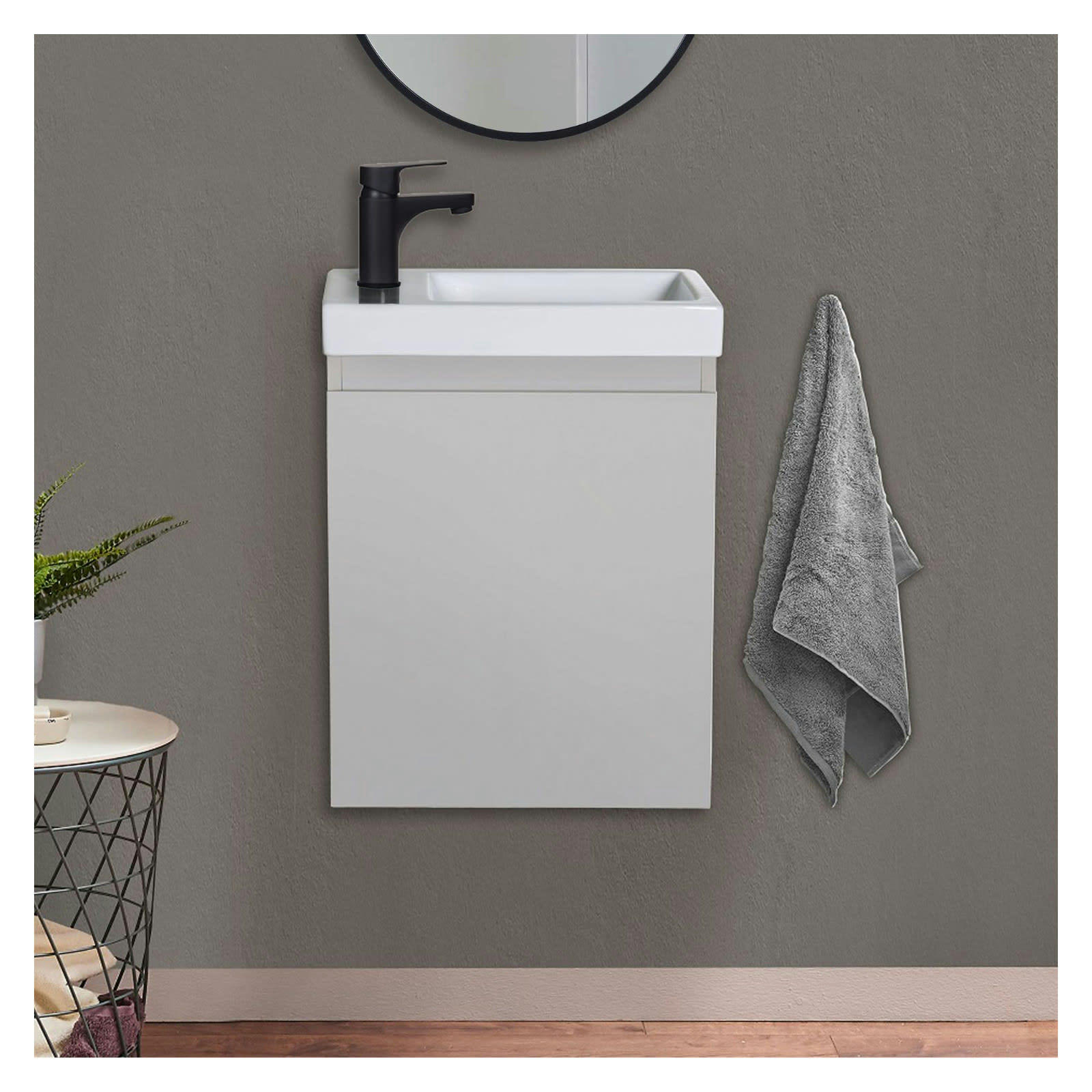 LISA - Meuble lave-mains  gris sable + robinet noir