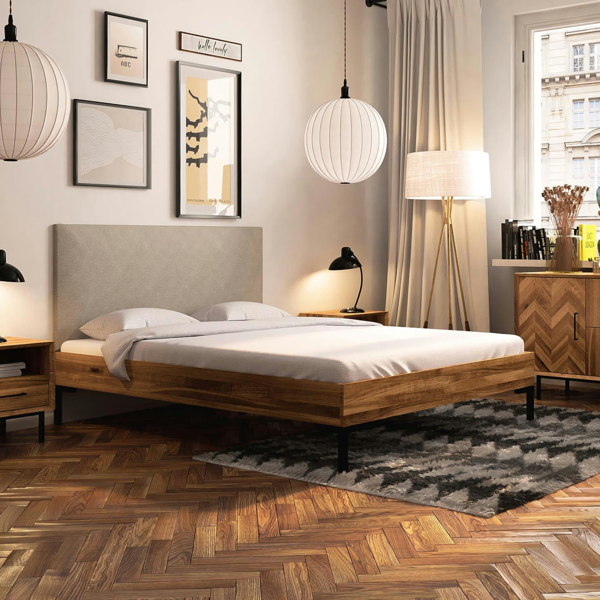 - Lit en chêne massif bois clair 140x190