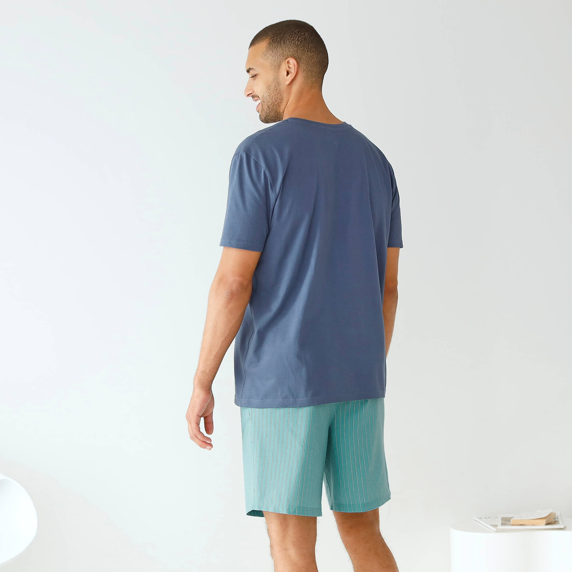 Pyjama short col tunisien bi-matière