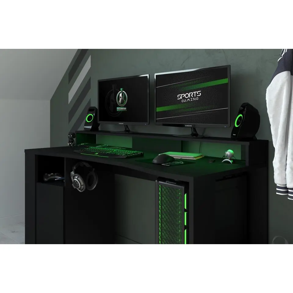 Bureau Gaming 152cm met ledstrip - zwart