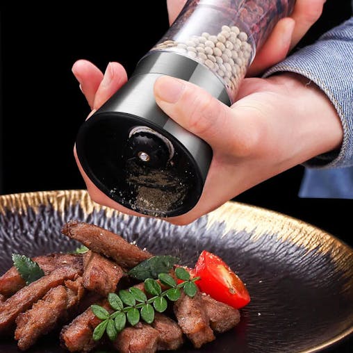 NNEOBA 2-in-1 Stainless Steel Pepper Grinder Double-Head Manual Spice Mill Silver