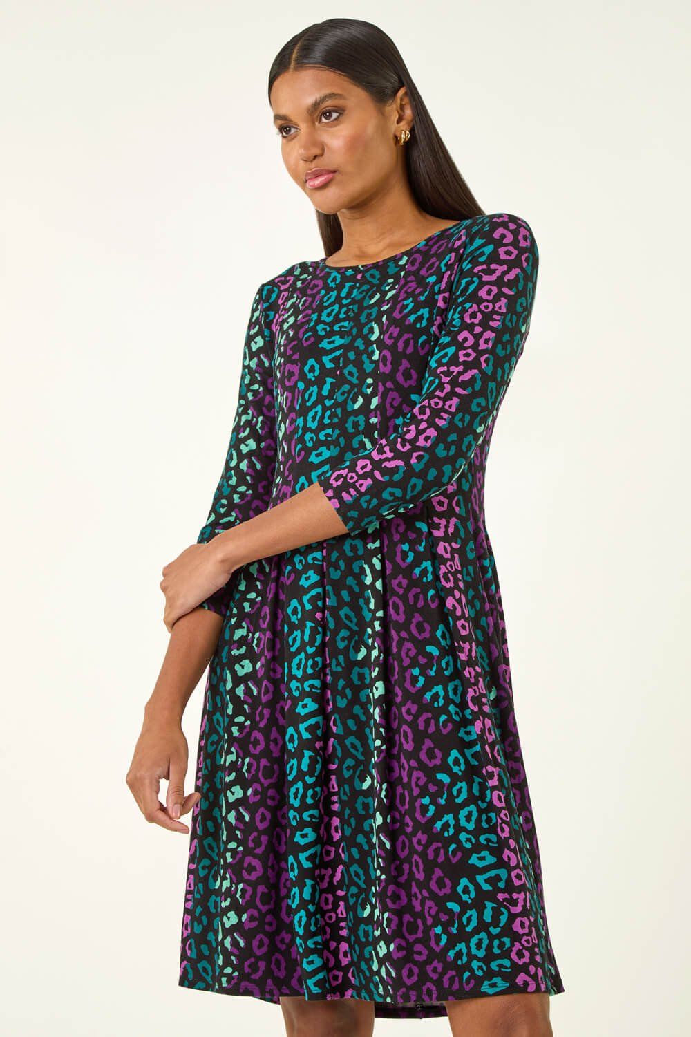 Roman Animal Print Panel Stretch Dress