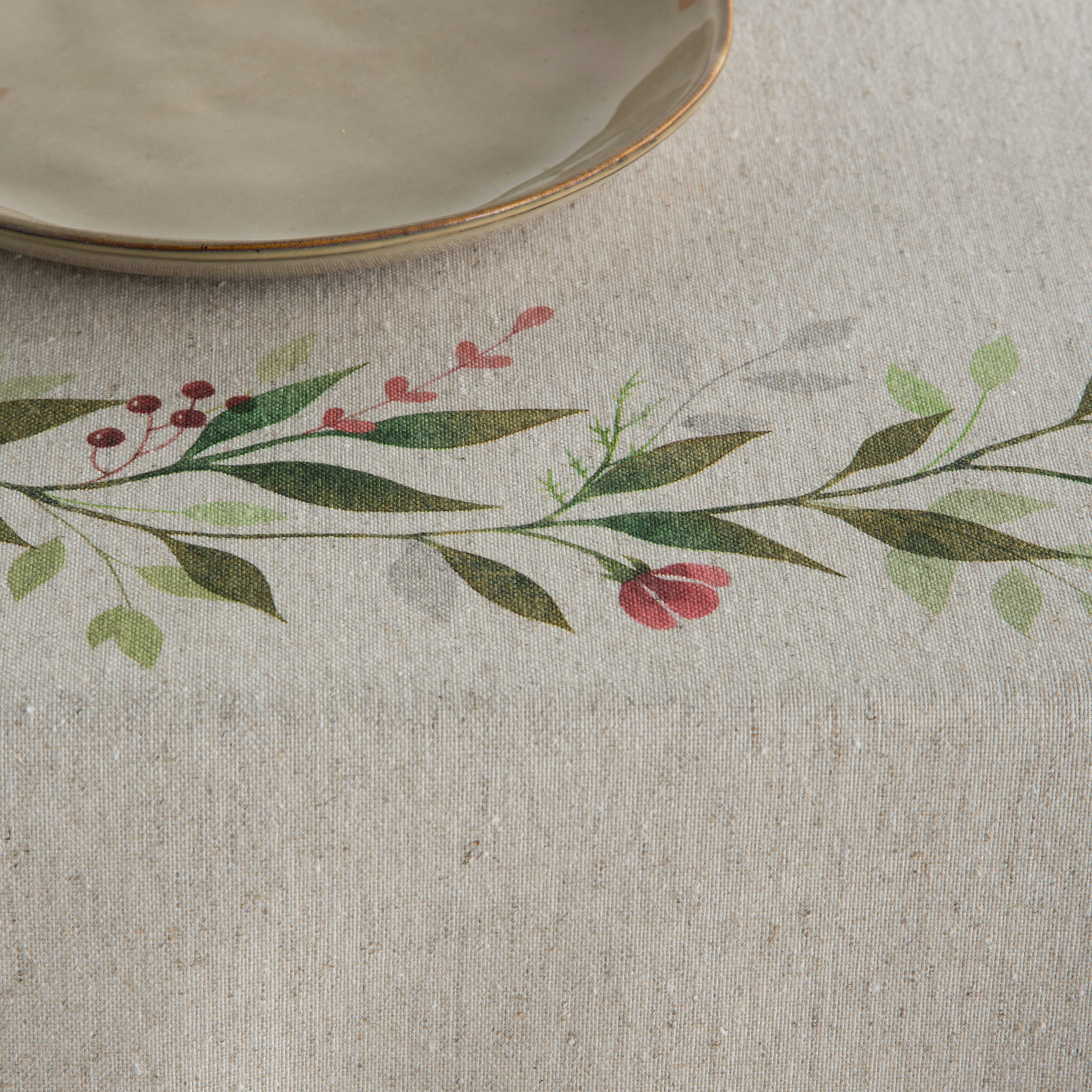 CATORCE VERDE - Nappe en lin antitâche imprimée floral 140x200 cm