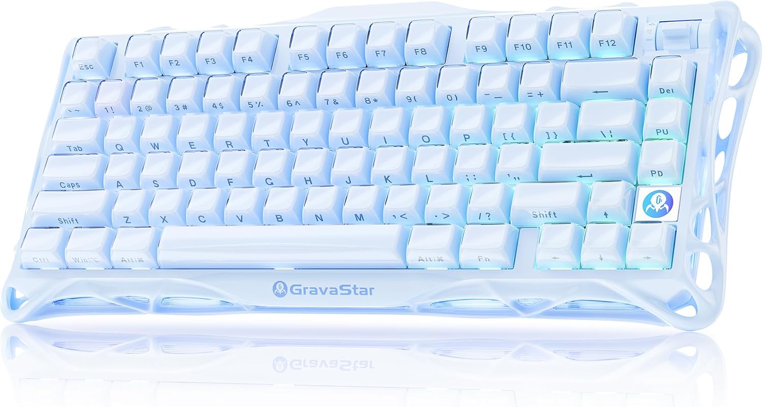 GravaStar Mercury K1 75% Blue Gaming Keyboard, Aluminum Alloy Mechanical Keyboard, Gasket Hot-Swap Socket, Linear Switches, RGB Backlit, Wireless Keyboard for Gaming, Office, and Gifts