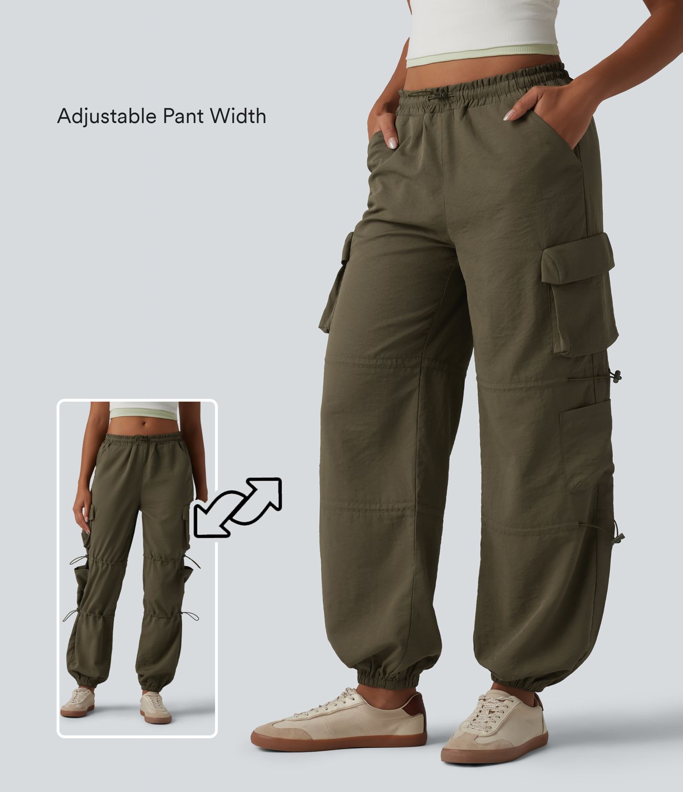 Jogging cargo taille mi-haute avec cordon de serrage réglable et poches