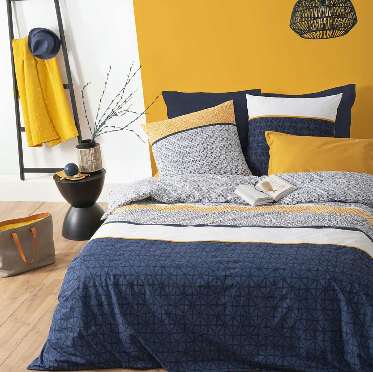 - Parure de couette à rayures ethniques coton bleu 220 x 240