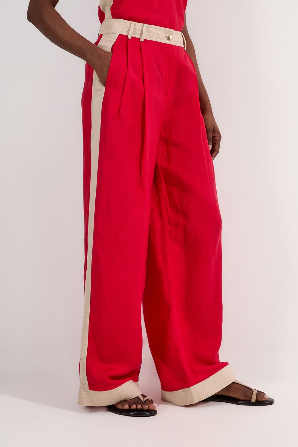 KarenMillen Linen Viscose Colour Block Woven Trouser