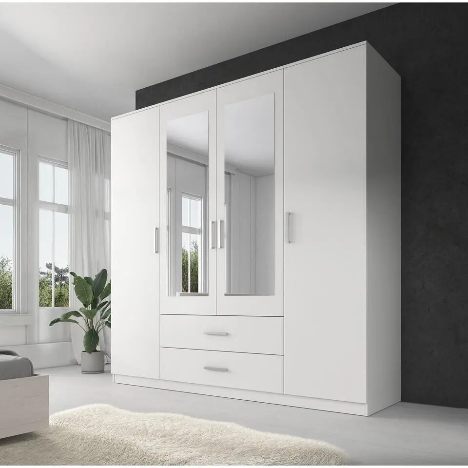 Meubella - Kledingkast Savona - Wit - 200 cm - Met spiegel