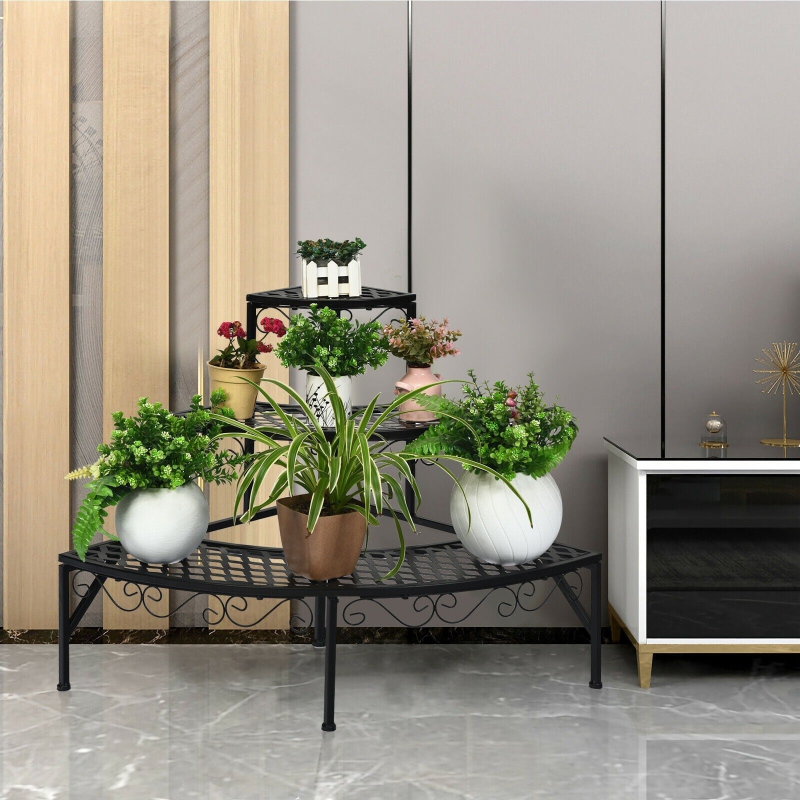 3 Tier Outdoor Metal Corner Plant Stand Step Ladders Display Rack