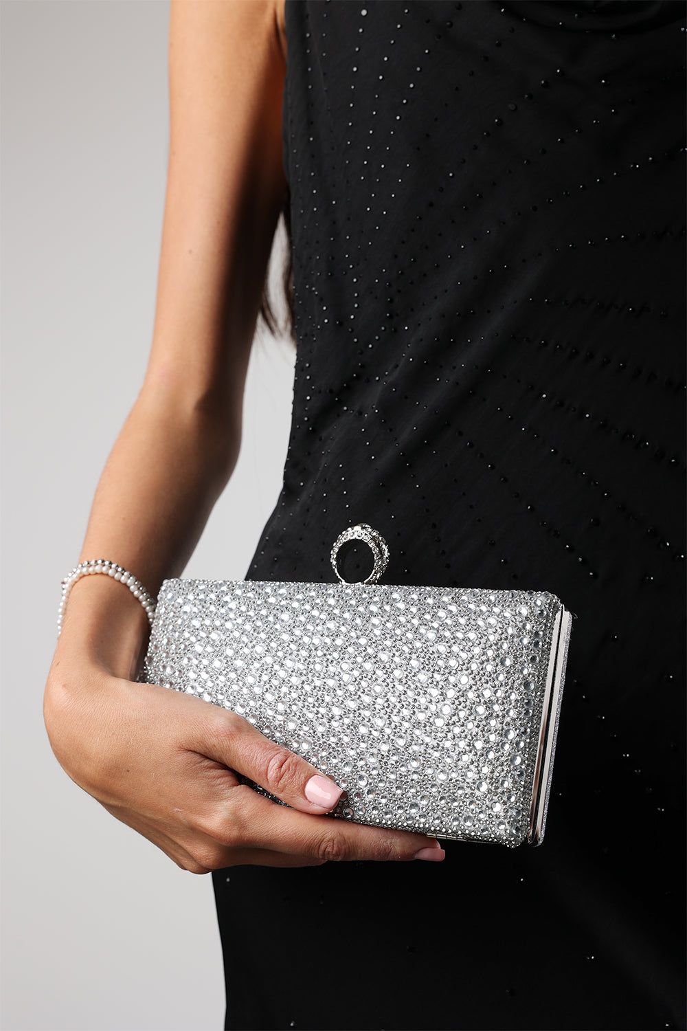 Where's That From Reve' Crystal Embellished Clutch Bag With Ring Handle