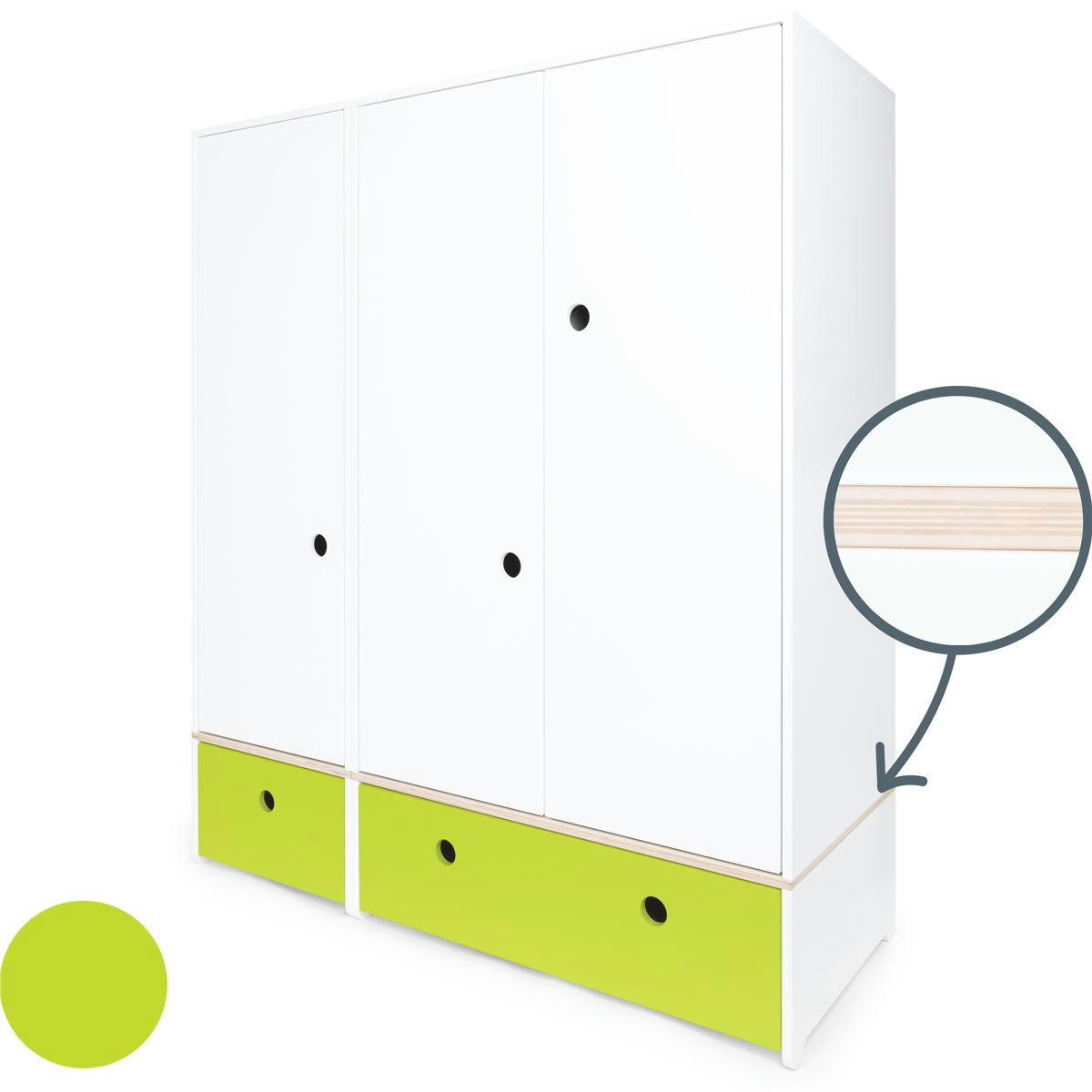 COLORFLEX - Armoire 3 portes façades tiroirs citron vert