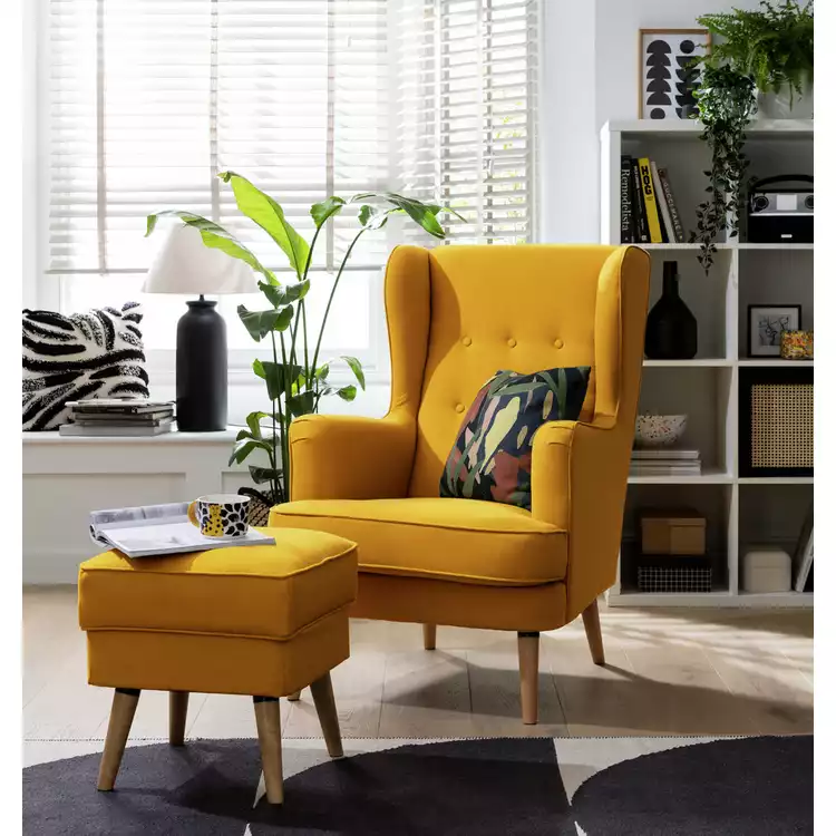 Habitat Callie Self Assembly Fabric Wingback Armchair-Yellow