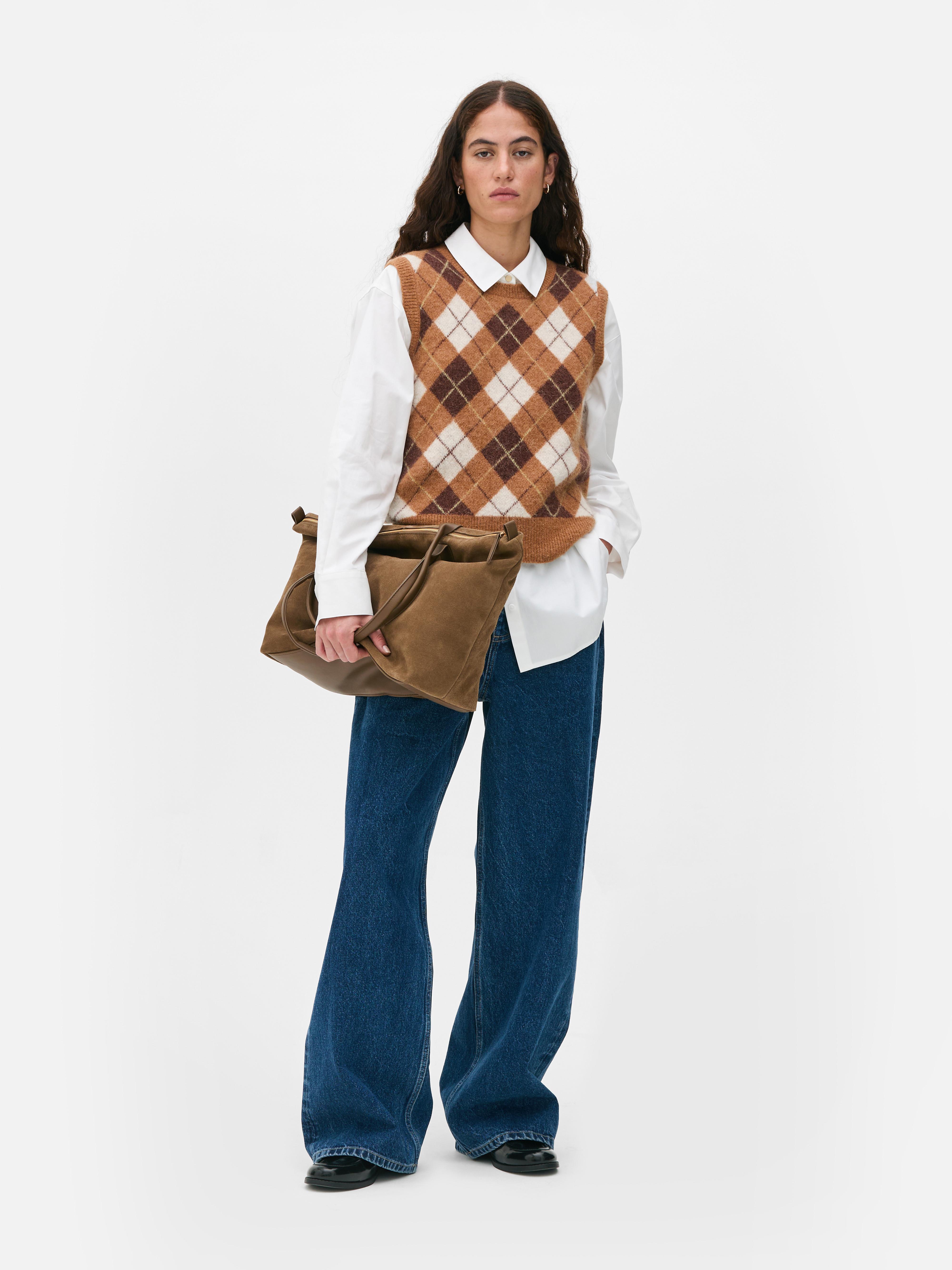 The Edit Knitted Argyle Sweater Vest