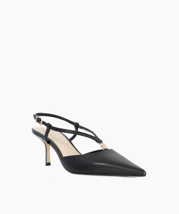 Clarrisa Black - Leather Pointed-Toe Court Shoes