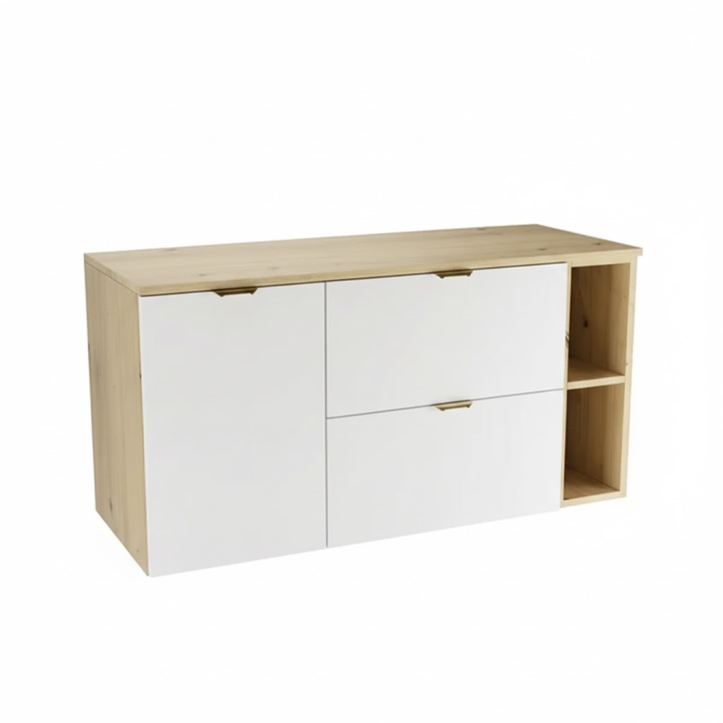 Zestaw do Łazienki 120cm Szafka Blat Szafka z Koszem Dąb Artisan / Biały