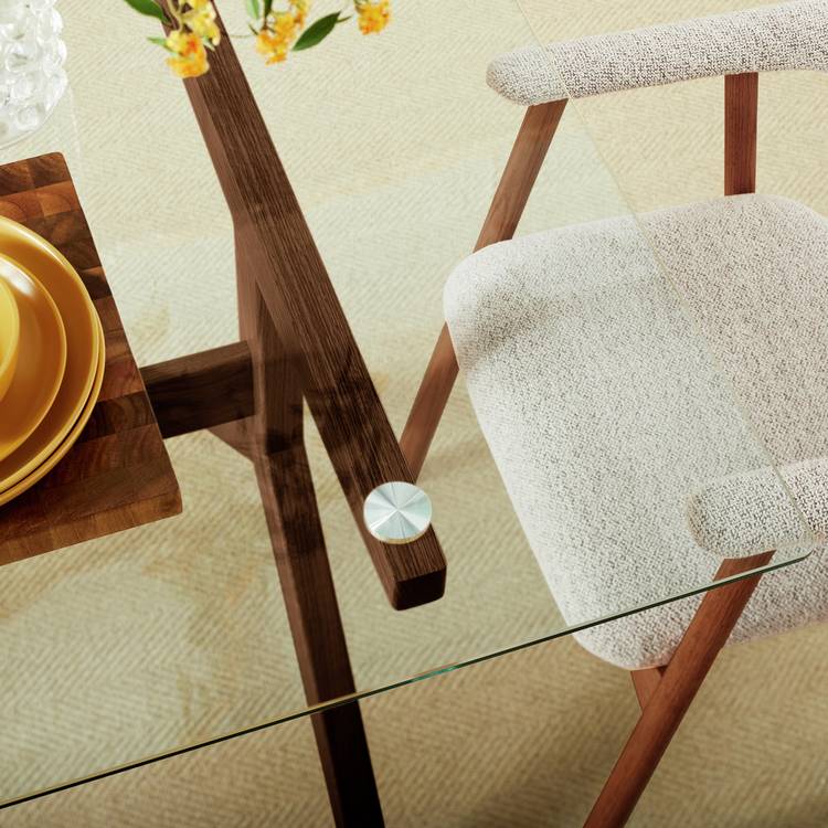 Habitat Zela Glass Walnut Dining Table & 6 Walnut Chairs