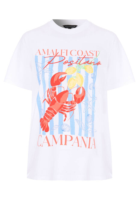 Womens White Lobster Print Cotton Rich T-Shirt