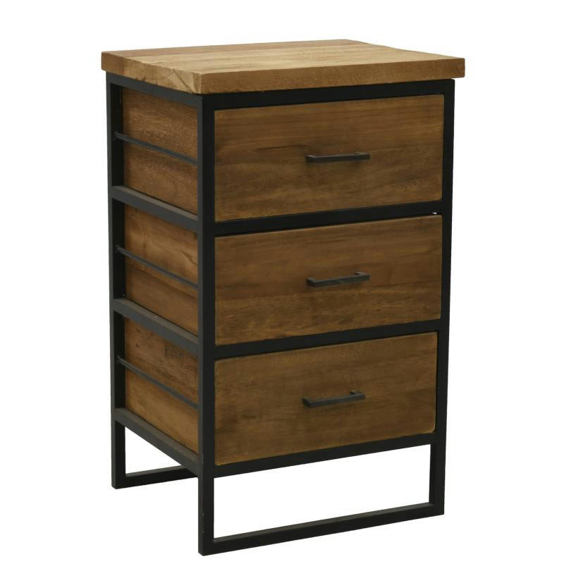 - Commode en bois recyclé et métal loft 3 tiroirs