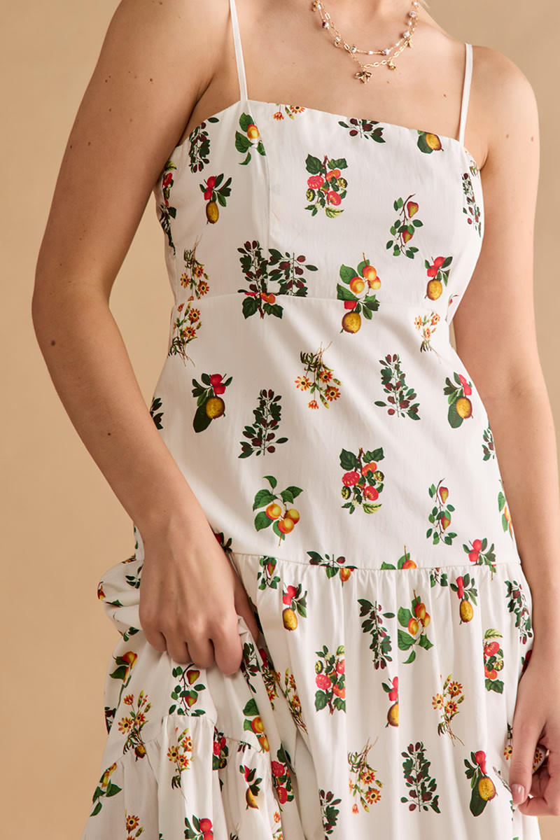 Juliana Fruit Print Tiered Maxi Dress