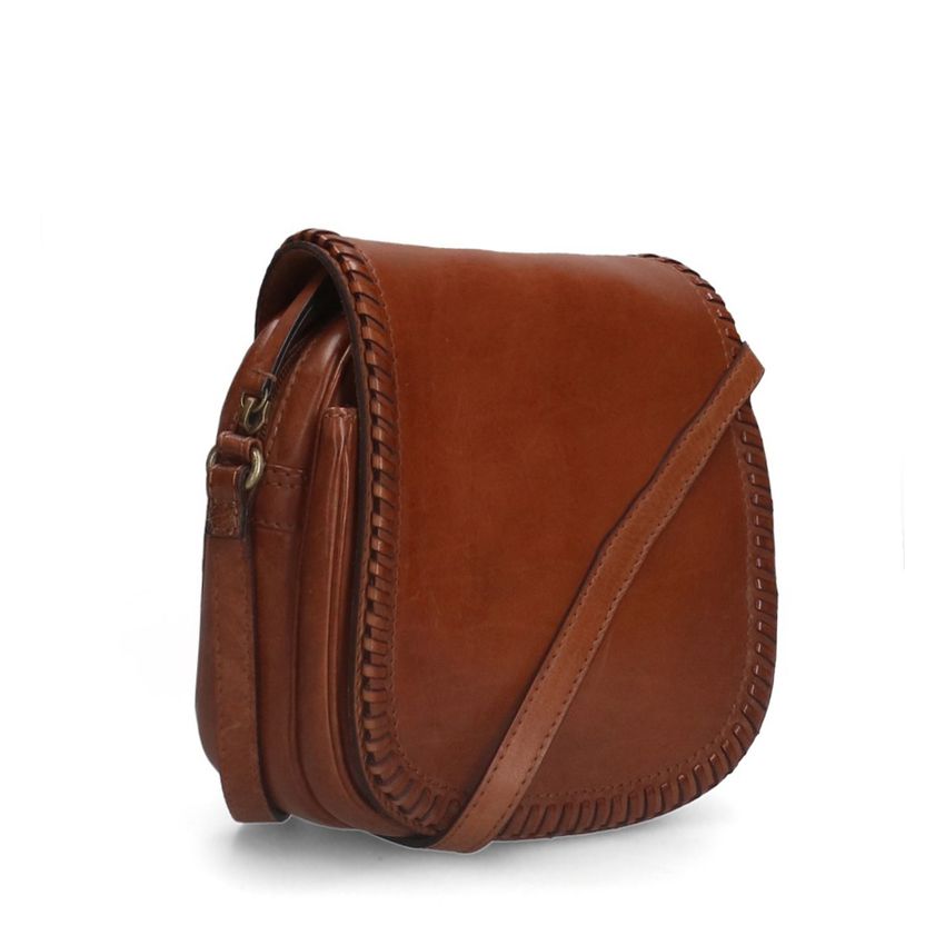 Manfield Cognac leren schoudertas met gevlochten details