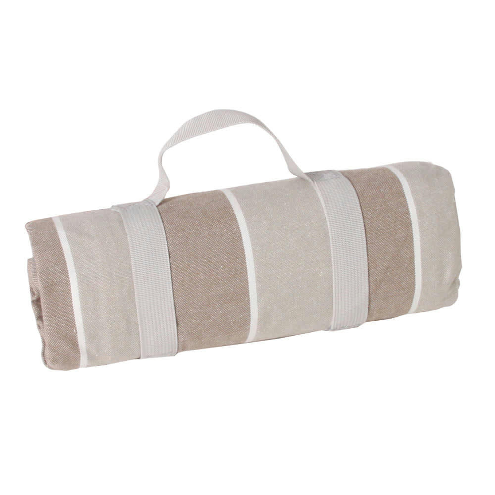 - Nappe pique-nique rayures beige et blanche 140 x 140 cm
