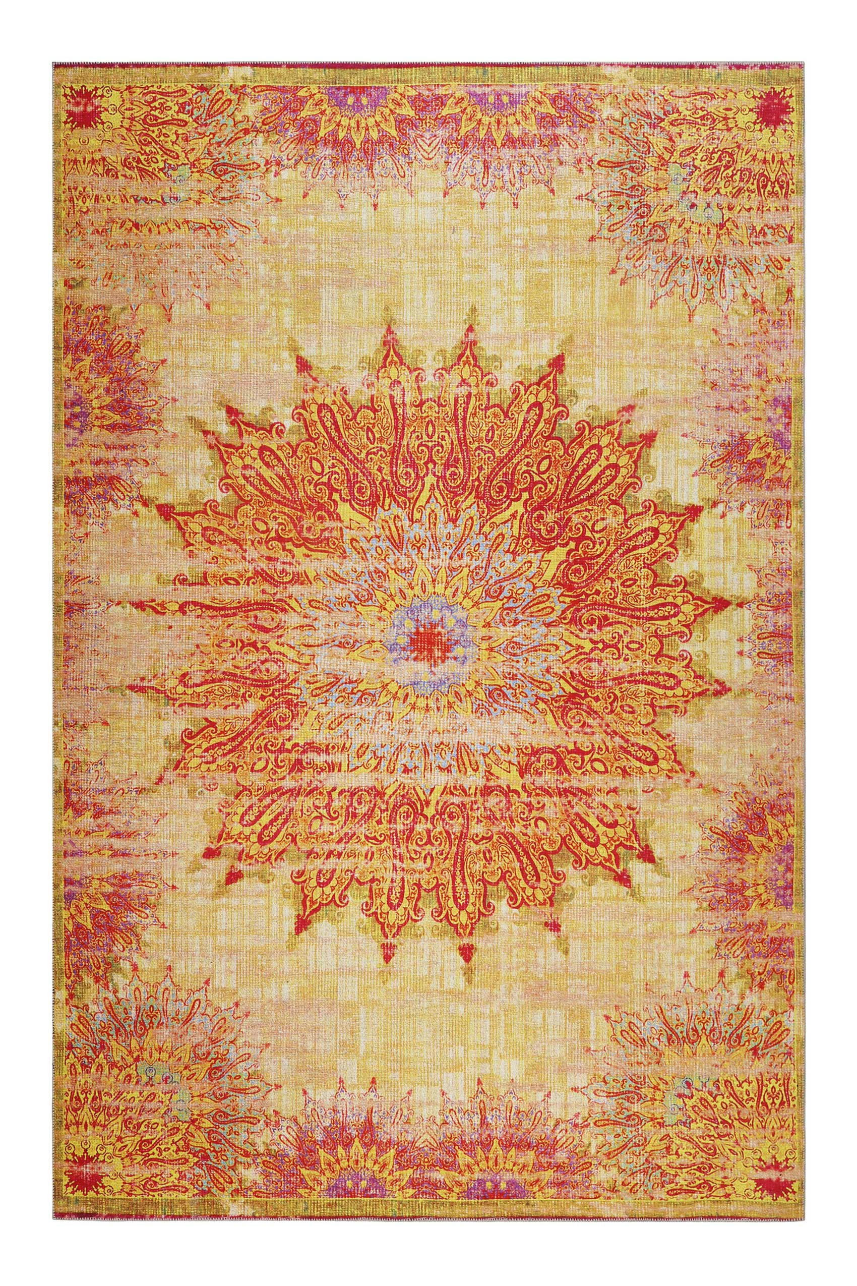 ROOFTOP - Tapis plat motif oriental vintage orangé 140x200