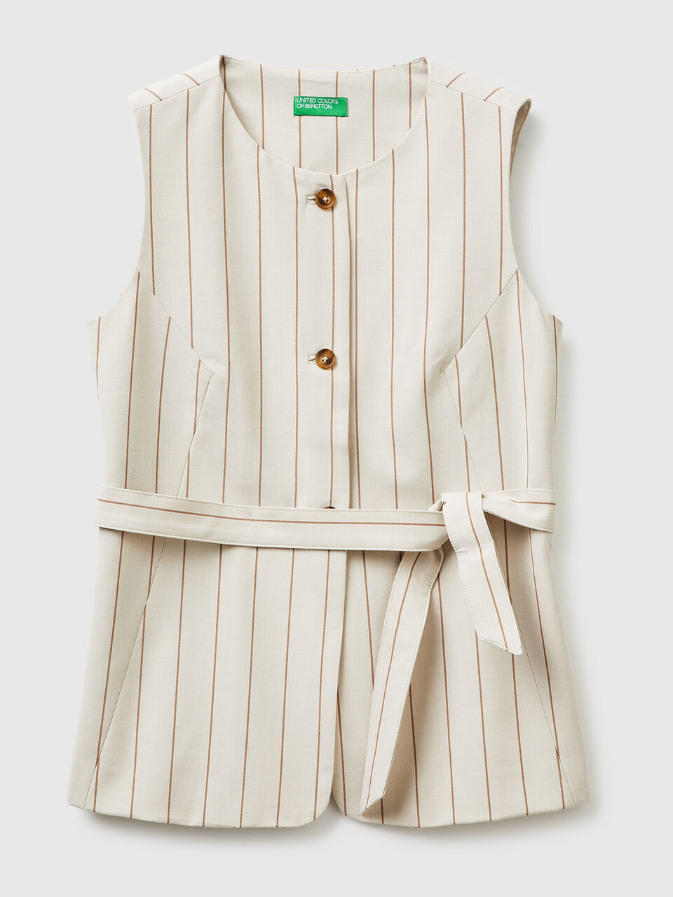 Long pinstriped waistcoat with belt