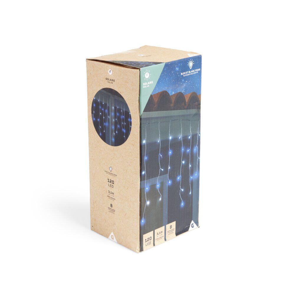 Guirlande lumineuse solaire bordure toit 120LED bleu et blanc froid 3m