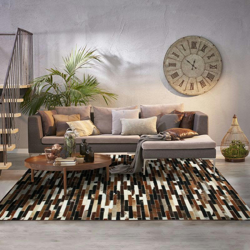 CUIR - Tapis en cuirs recyclés lignes marron multi 190x290