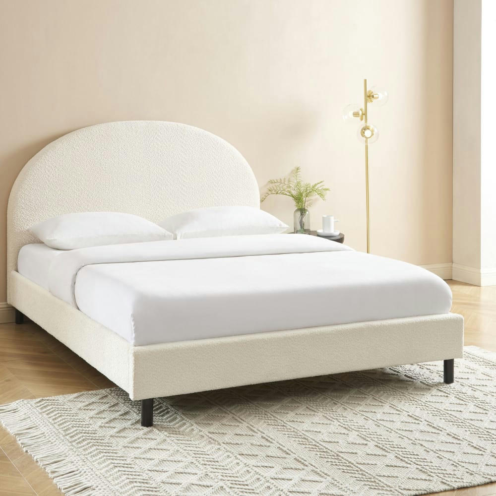 MERLE - Lit en tissu bouclette 160x200 ecru