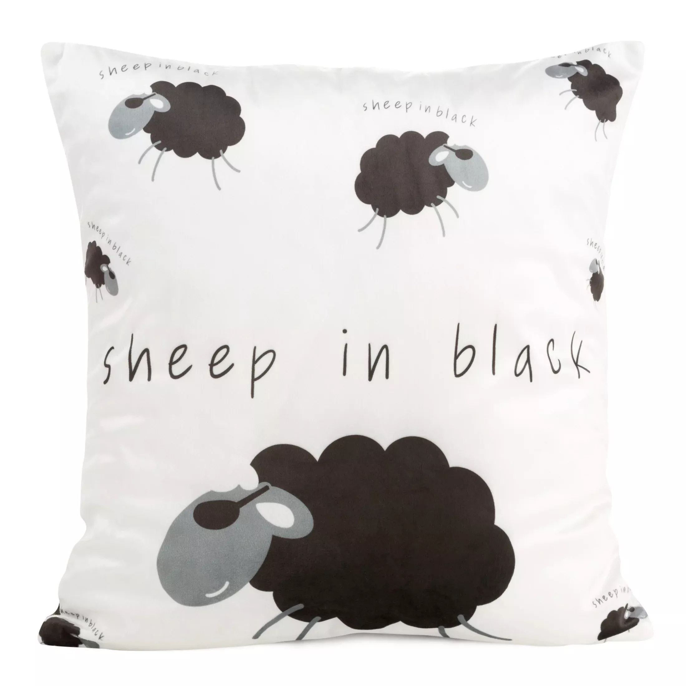 Poszewka na poduszkę 45x45 cm welwetowa biało, czarna z motywem baranków KIDS 5 DESIGN 91
