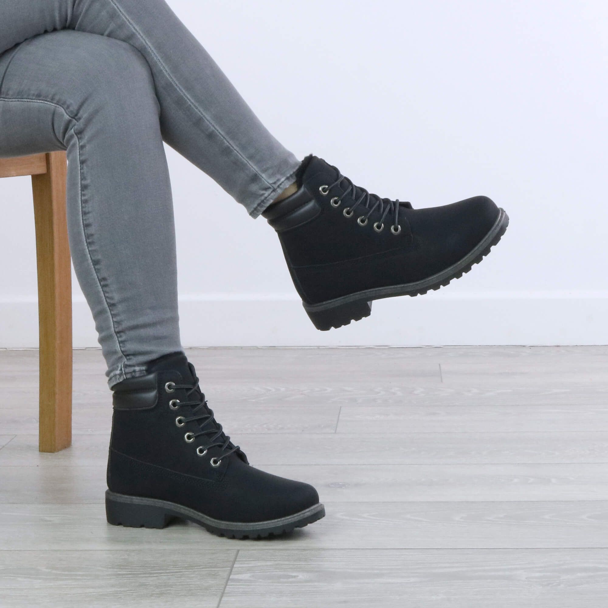 AJVANI Low Heel Lace Up Grip Sole Worker Ankle Boots