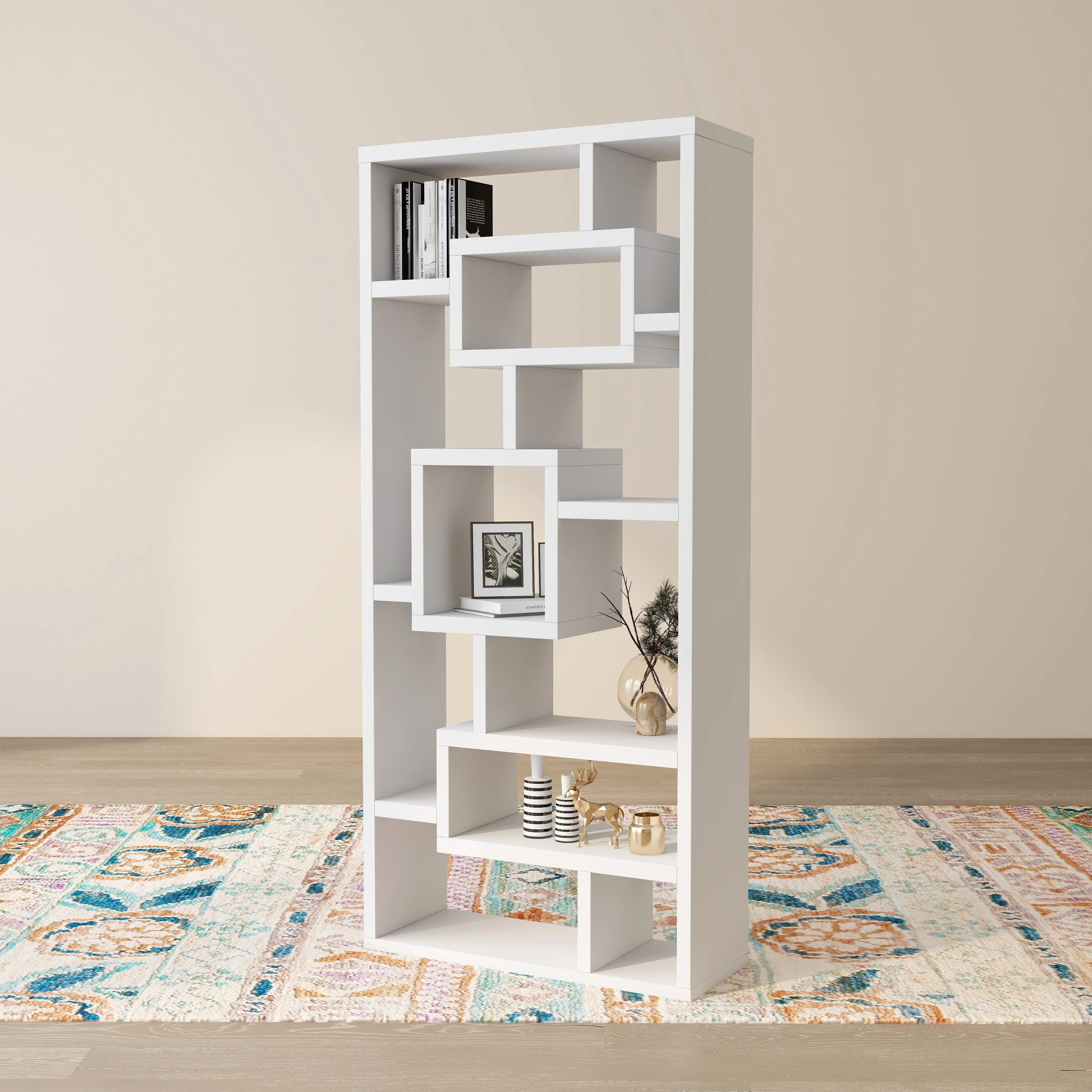 DH BASIC Modern Geometric 11-Shelf Open-Back Bookcase by Denhour