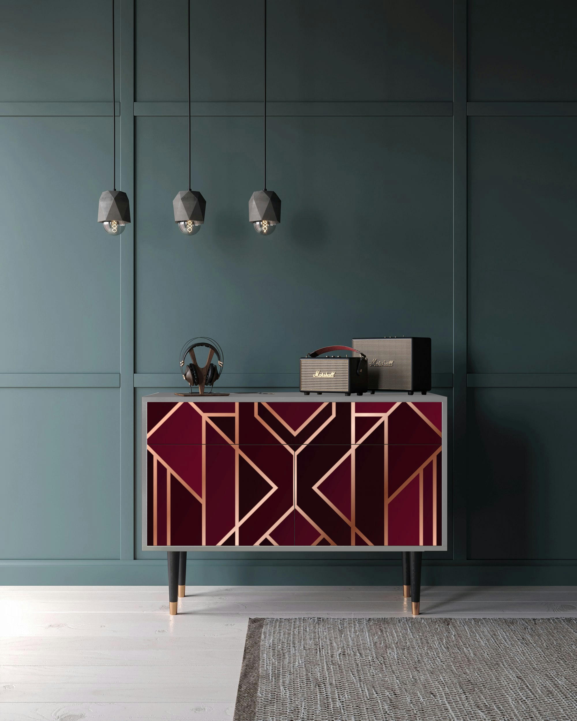 BURGUNDY JEWELERY - Buffet  bordeaux 2 tiroirs et 2 portes L 115 cm