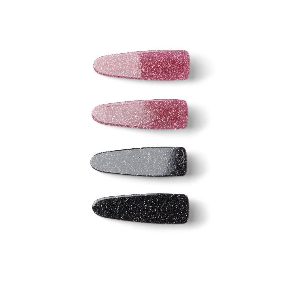 Lot de 4 pinces à cheveux plates crocodile paillettes noir et rose