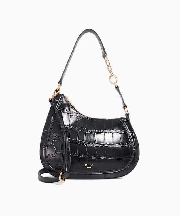 Directional Black - Croc-Effect Leather Chain Detail Shoulder Bag